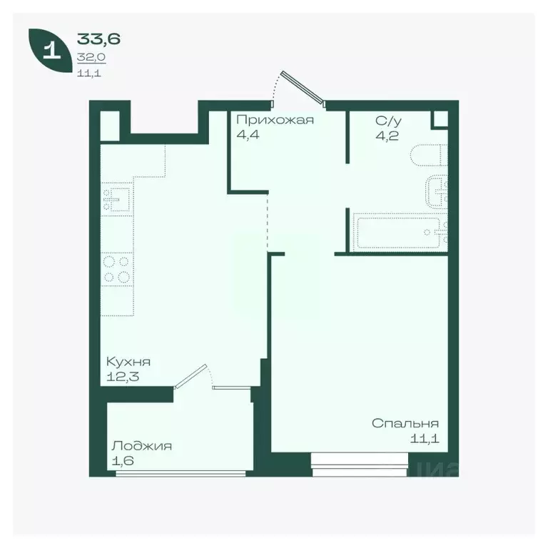 1-к кв. Краснодарский край, Краснодар Ботаника жилой комплекс (33.6 м) - Фото 1
