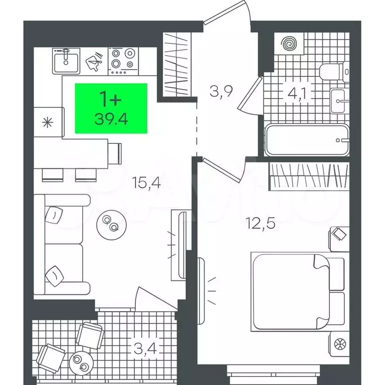 1-к. квартира, 39,5 м, 9/22 эт. - Фото 0
