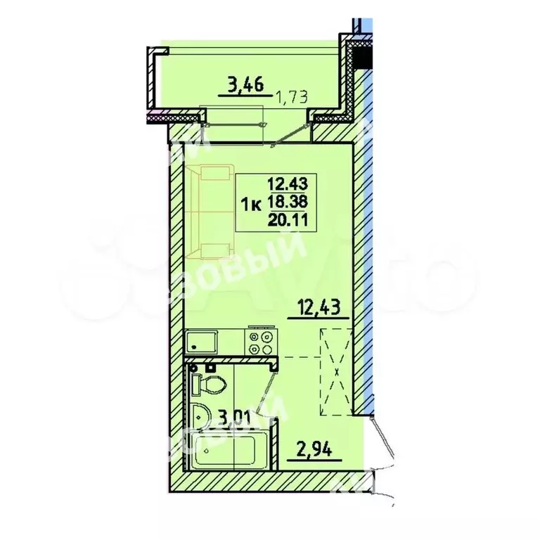 Квартира-студия, 24 м, 1/3 эт. - Фото 0