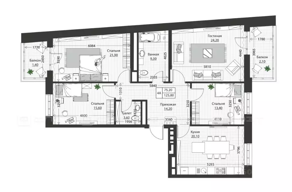 4-к кв. Татарстан, Казань Московская ул. (127.3 м) - Фото 1