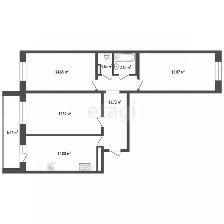 3-к кв. Татарстан, Набережные Челны просп. Яшьлек, 10В (82.6 м) - Фото 2