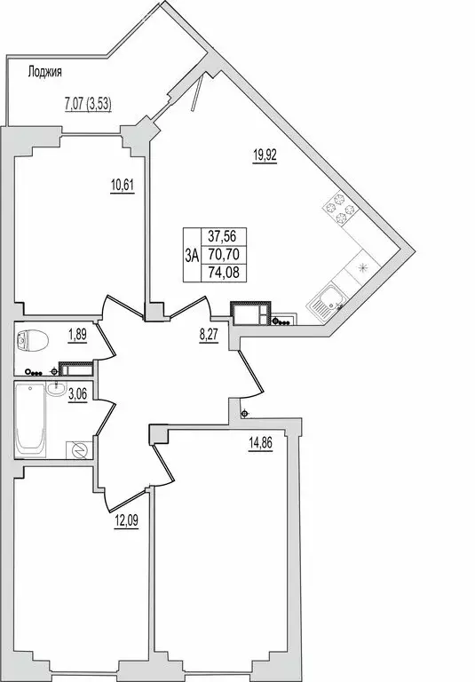 3-комнатная квартира: Псков, Линейная улица, 87 (74.23 м) - Фото 0
