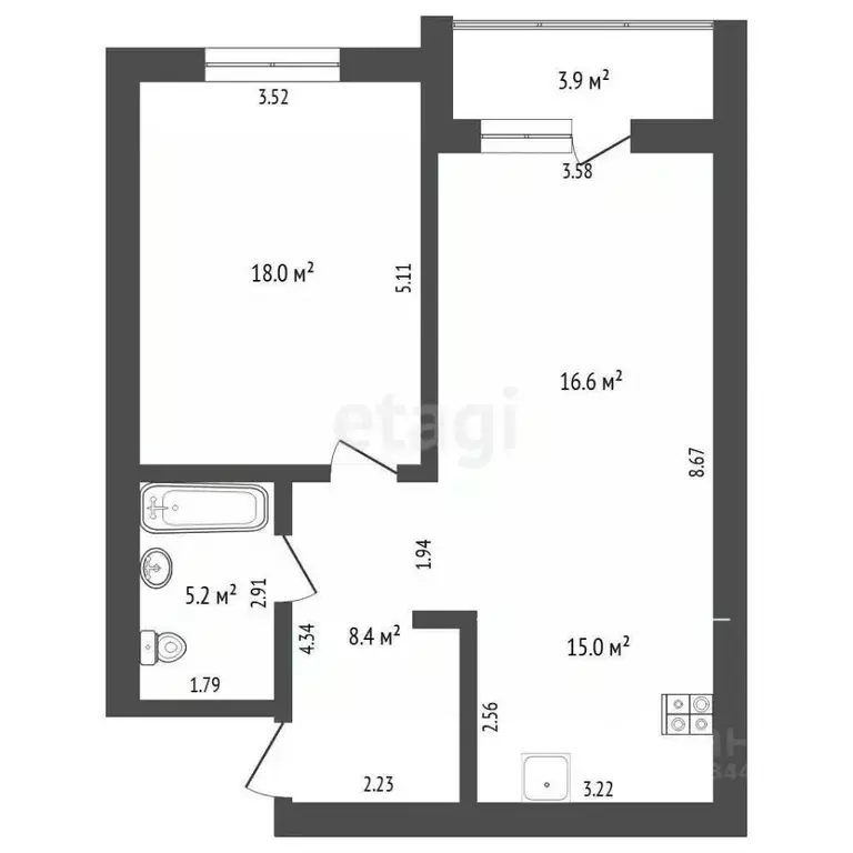 1-к кв. Тюменская область, Тюмень Полевая ул., 105 (63.4 м) - Фото 1