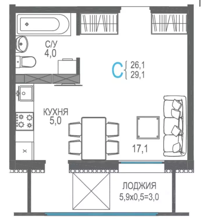1-к кв. Крым, Евпатория просп. Ленина, 66Б (32.0 м) - Фото 2
