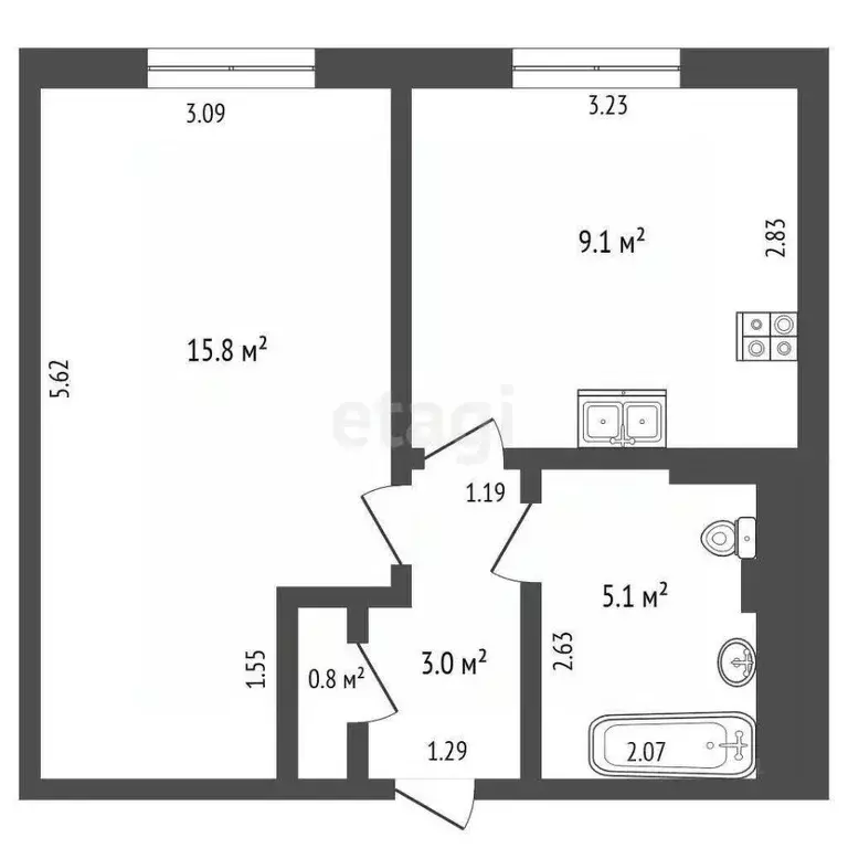 1-к кв. Ямало-Ненецкий АО, Новый Уренгой ул. Нефтяников, 14 (33.8 м) - Фото 2