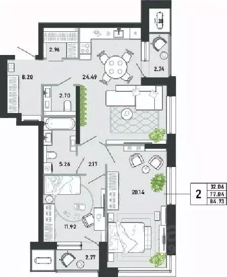 2-к кв. Тульская область, Тула ул. Фридриха Энгельса, 74 (84.73 м) - Фото 1