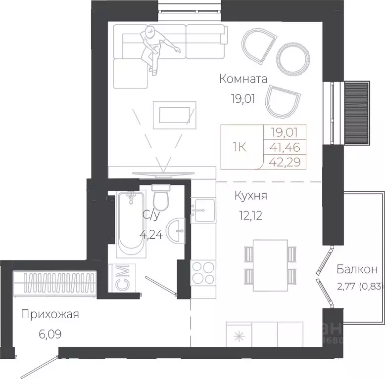 1-к кв. Алтай, Майминский район, с. Майма ул. Энергетиков (42.29 м) - Фото 1