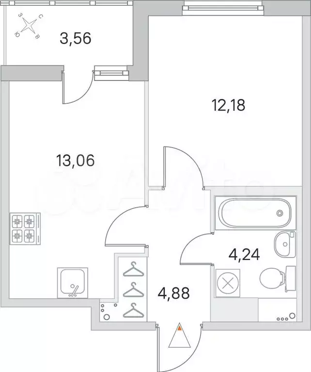 1-к. квартира, 35,9м, 3/8эт. - Фото 1