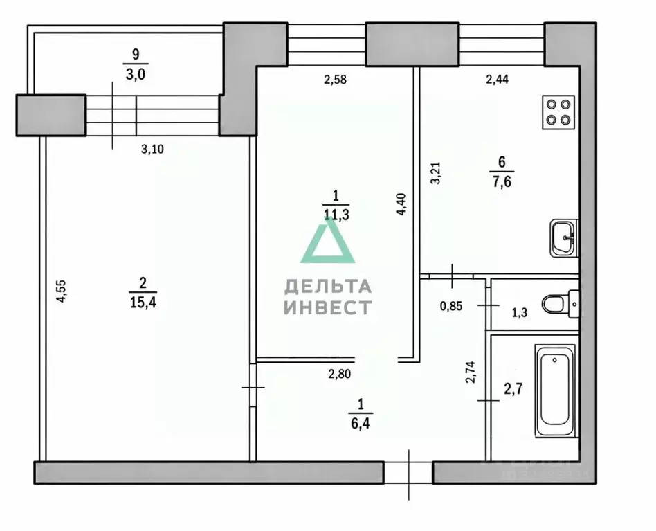 2-к кв. Башкортостан, Уфа Российская ул., 41 (47.8 м) - Фото 2