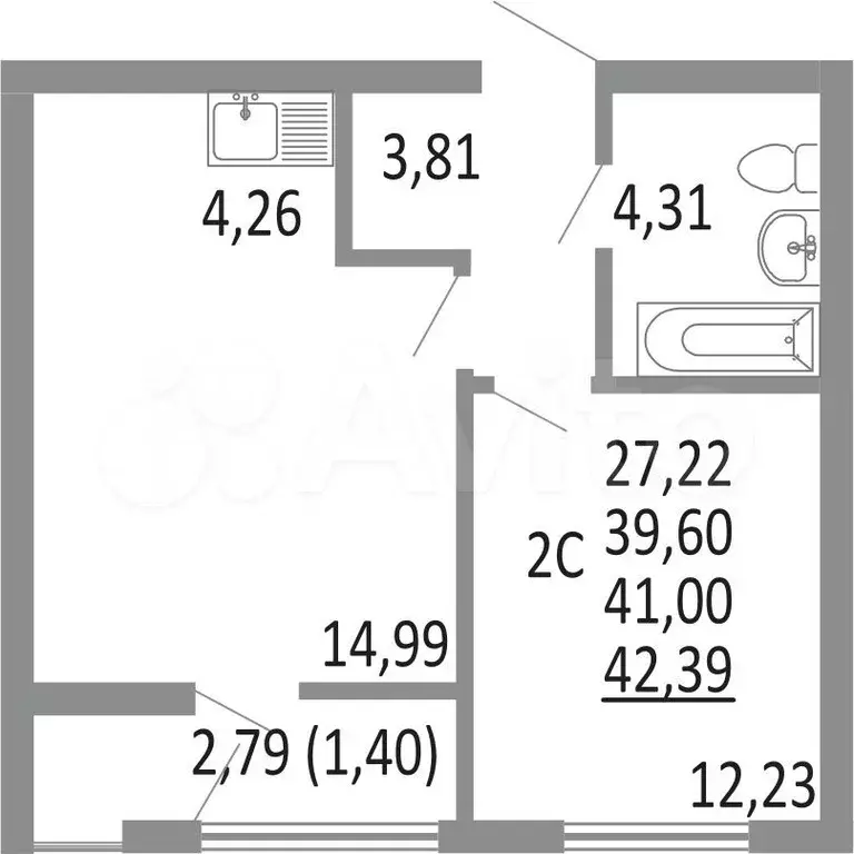 2-к. квартира, 42,4 м, 16/24 эт. - Фото 0
