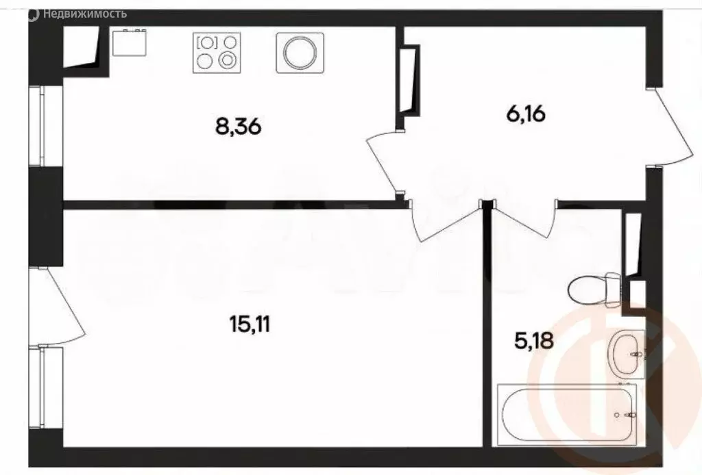 1-комнатная квартира: Заозёрное, Олимпийская улица, 2к1 (34.8 м) - Фото 1