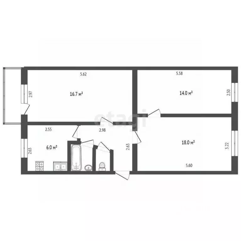 3-к кв. Орловская область, Орел Комсомольская ул., 191 (62.7 м) - Фото 1