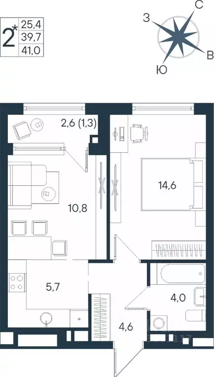 Студия Пермский край, Пермь ул. Космонавта Беляева, 17 (41.0 м) - Фото 1