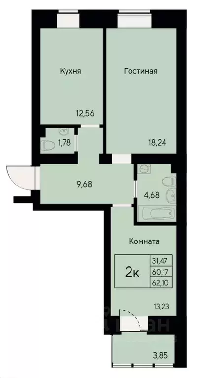 2-к кв. Красноярский край, Красноярск ул. Елены Стасовой, 80 (62.1 м) - Фото 0