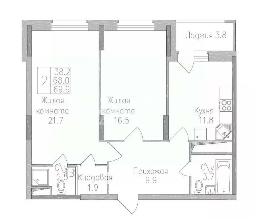 2-к кв. Липецкая область, Липецк ул. Тельмана, 120 (69.9 м) - Фото 2