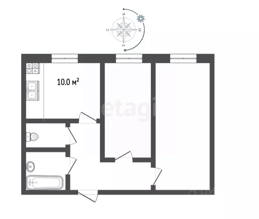 2-к кв. Карелия, Петрозаводск проезд Вьюжный, 5 (44.2 м) - Фото 1
