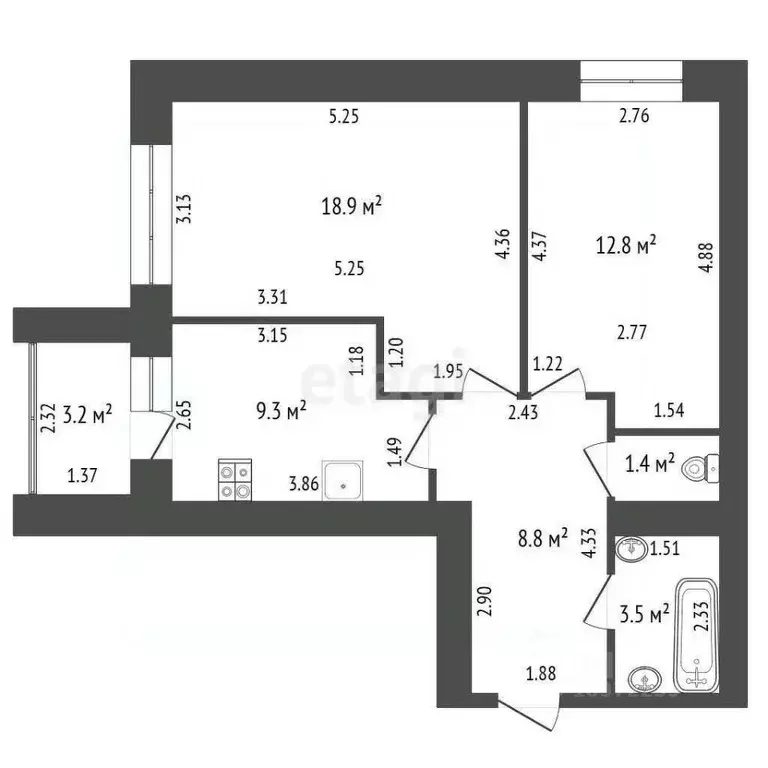 2-к кв. Башкортостан, Стерлитамак ул. Артема, 138 (54.7 м) - Фото 1