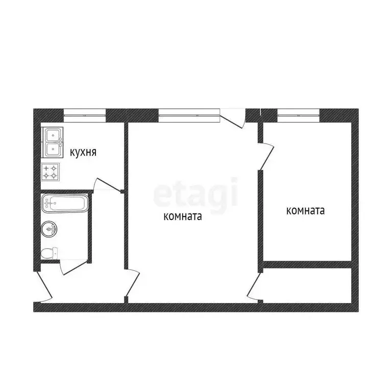 2-комнатная квартира: Кыштым, улица Ленина, 44 (44.3 м) - Фото 1