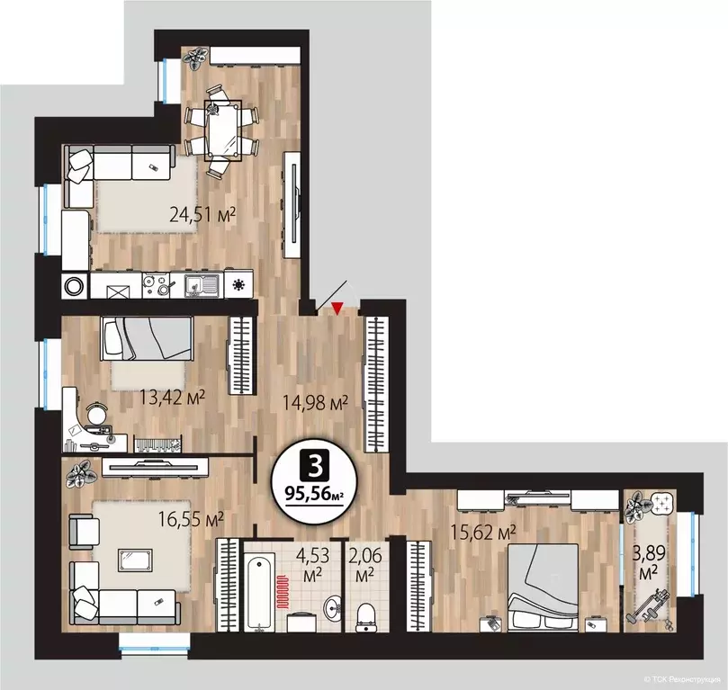 3-к кв. Рязанская область, Рыбное ул. Перспективная, 4 (95.56 м) - Фото 1