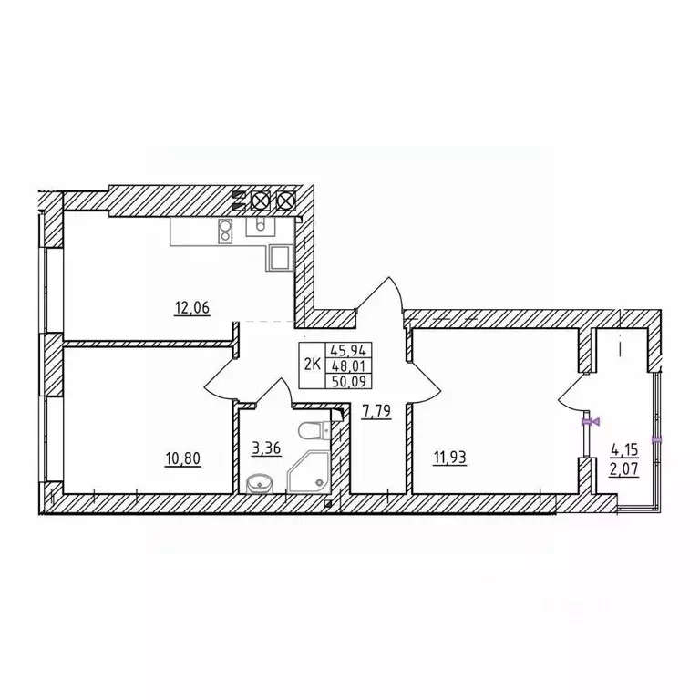 2-к кв. Калининградская область, Зеленоградск  (50.09 м) - Фото 1