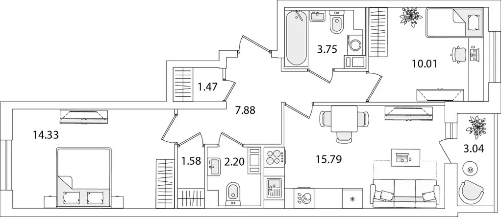 2-к кв. Санкт-Петербург ул. Тамбасова, 5Н (58.53 м) - Фото 0