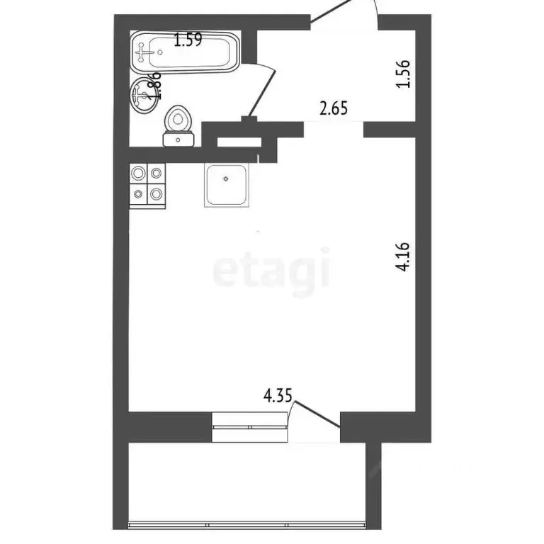 Студия Ханты-Мансийский АО, Сургут Университетская ул., 45/2 (24.3 м) - Фото 1