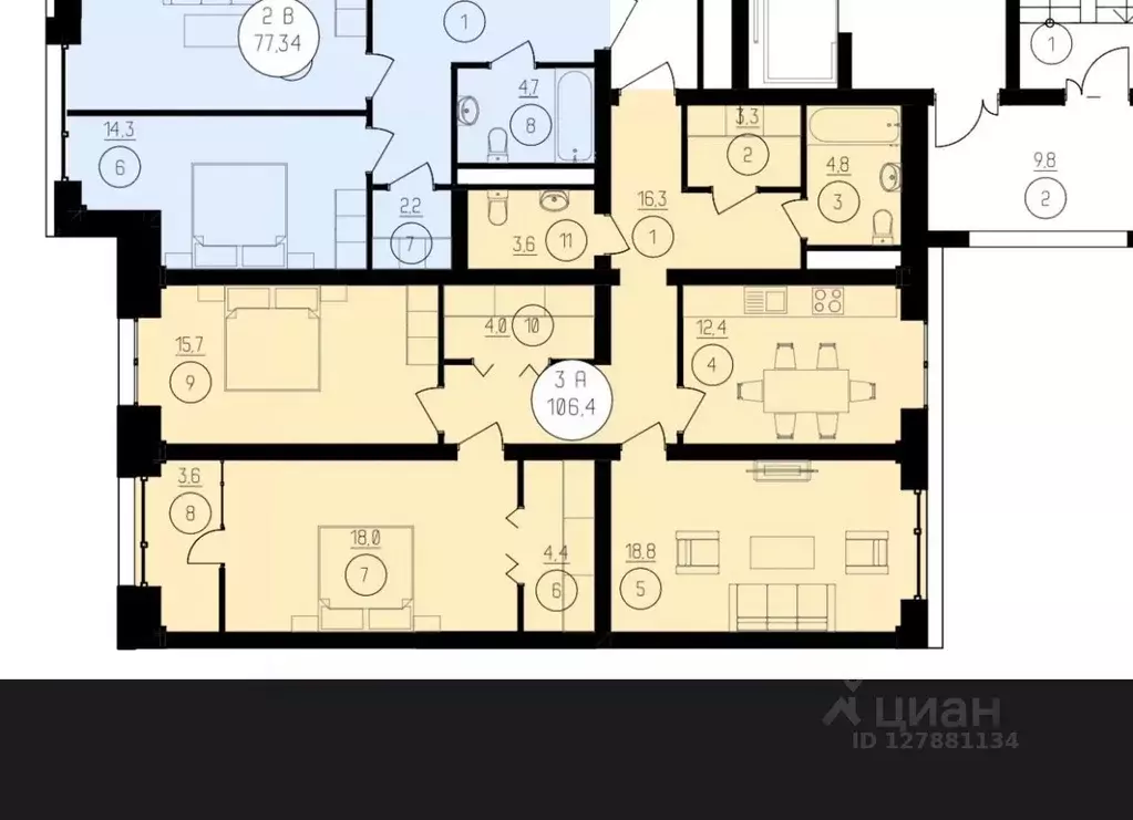 3-к кв. Чеченская республика, Грозный ул. У.А. Садаева, 1 (106.4 м) - Фото 2