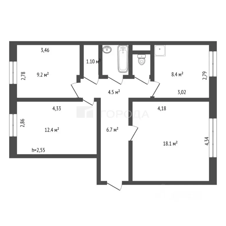 3-к кв. Кемеровская область, Прокопьевск ул. Есенина, 84 (64.0 м) - Фото 2