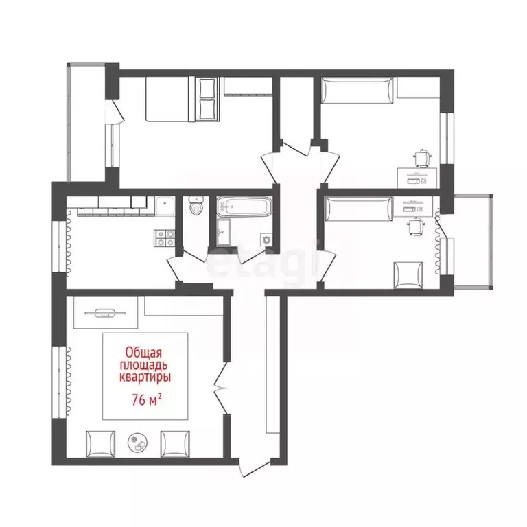 4-к кв. Томская область, Северск Ленинградская ул., 12 (75.5 м) - Фото 1