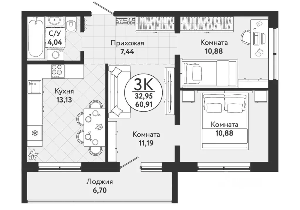 3-к кв. Новосибирская область, Новосибирск Одоевский жилой комплекс, 4 ... - Фото 1