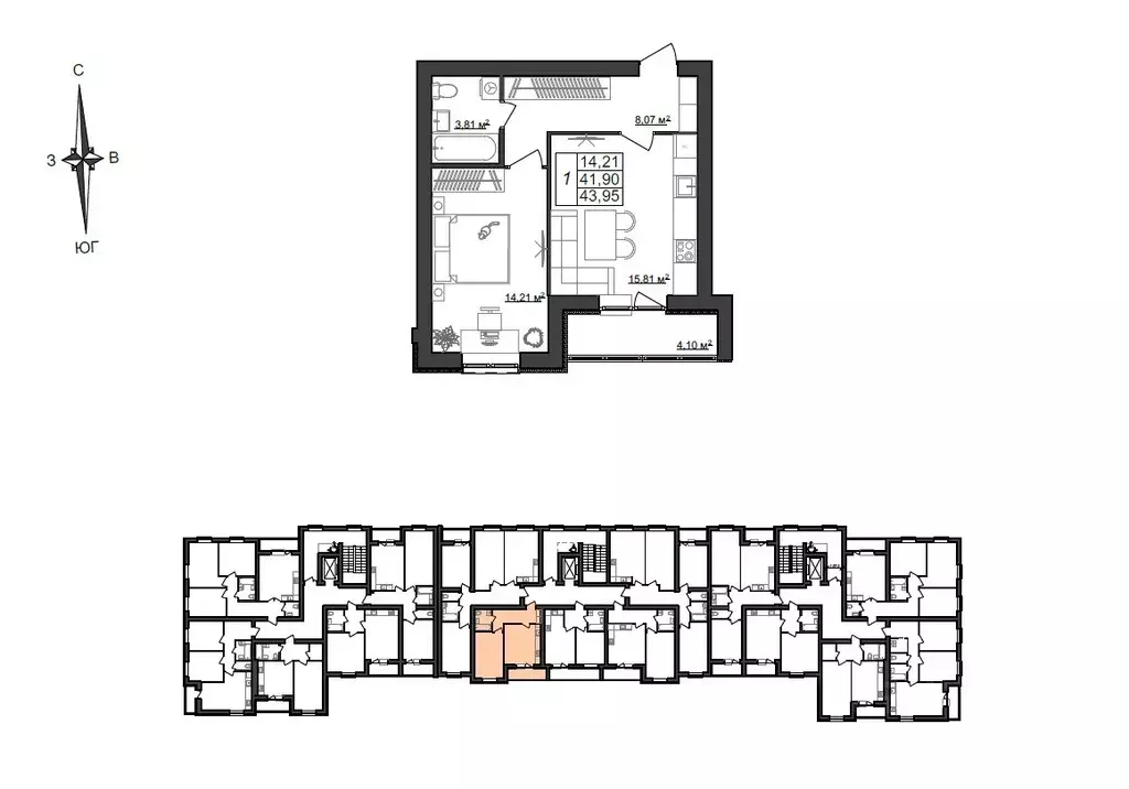 1-к кв. Мордовия, Саранск Большевистская ул., 124А (43.95 м) - Фото 1