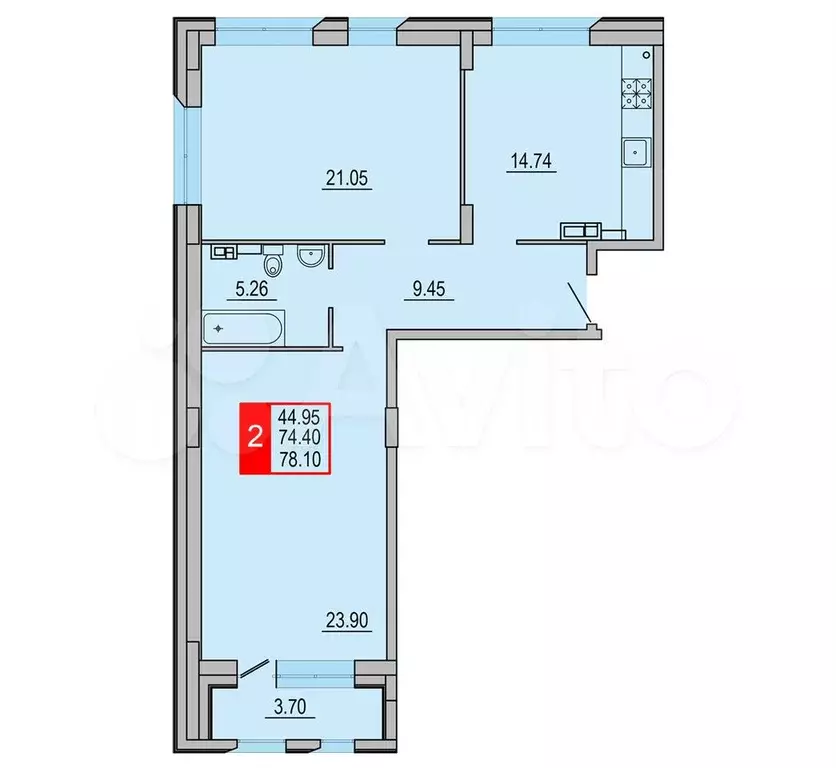 2-к. квартира, 78,1 м, 5/8 эт. - Фото 0