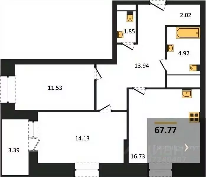 2-к кв. Воронежская область, Воронеж ул. Кривошеина, 13/14 (67.77 м) - Фото 0