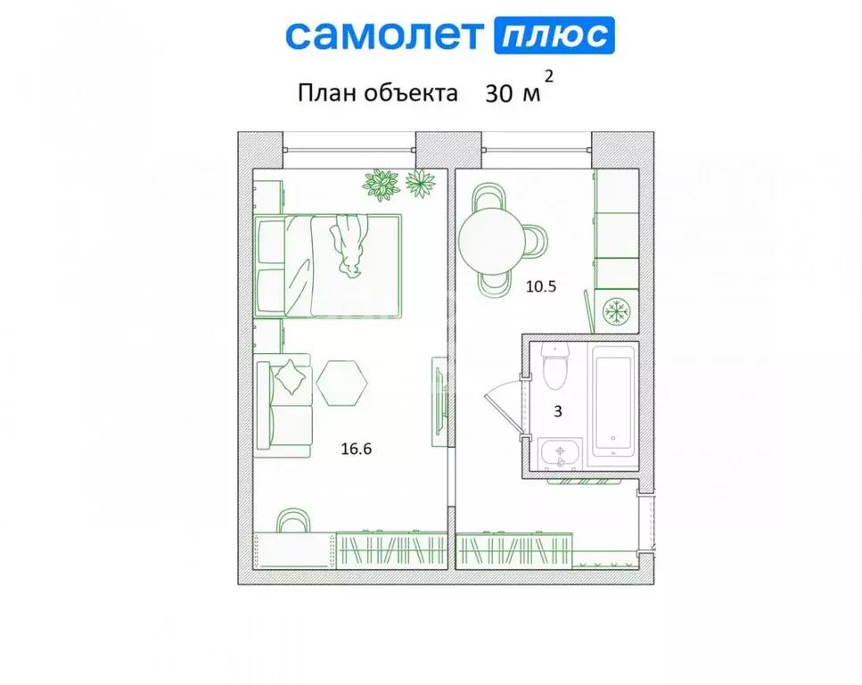 1-к кв. Свердловская область, Екатеринбург ул. Бажова, 99 (30.0 м) - Фото 1