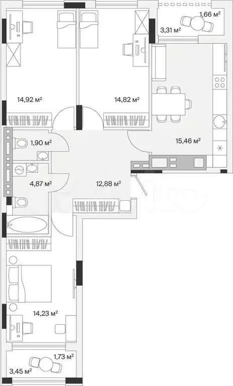 3-к. квартира, 82,8 м, 2/7 эт. - Фото 1