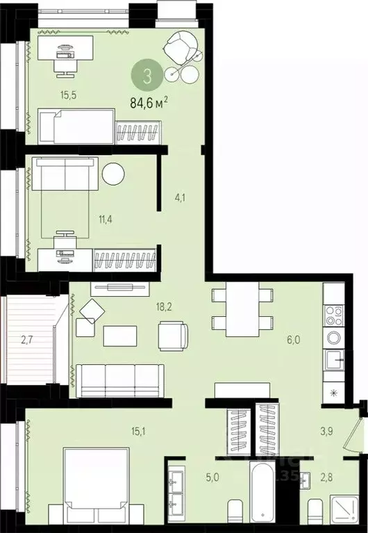 3-к кв. Ханты-Мансийский АО, Сургут Пролетарский просп., с9 (89.17 м) - Фото 1