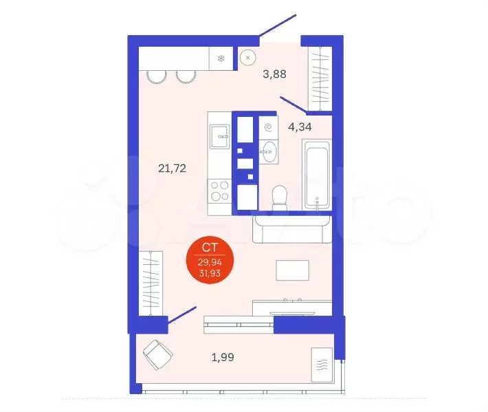 Квартира-студия, 29,9 м, 3/24 эт. - Фото 1