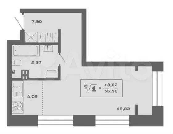 Квартира-студия, 36,1 м, 7/25 эт. - Фото 0