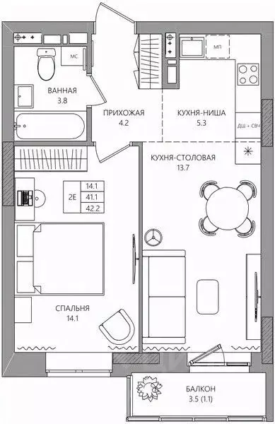 2-к кв. Пермский край, Пермь Парковый просп., 36В (42.3 м) - Фото 1