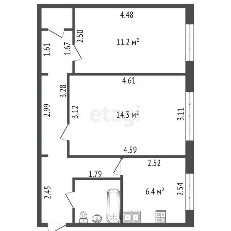 2-к кв. Санкт-Петербург просп. Мечникова, 8К1 (45.2 м) - Фото 1