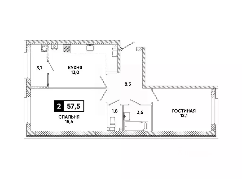 2-к кв. Ставропольский край, Ставрополь ул. Андрея Голуба, 12к6 (57.5 ... - Фото 0