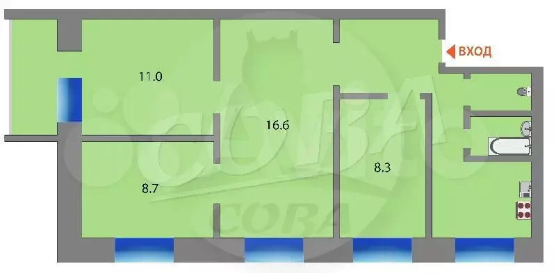 4-к. квартира, 65 м, 4/5 эт. - Фото 0