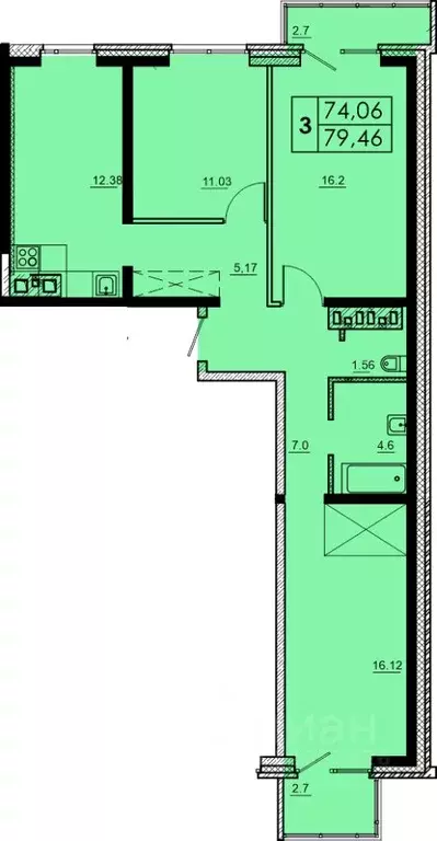 3-к кв. Иркутская область, Иркутск ул. Баумана, 273 (79.46 м) - Фото 1