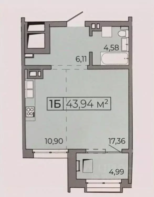 1-к кв. Иркутская область, Иркутск Байкальская ул., 87 (44.3 м) - Фото 0