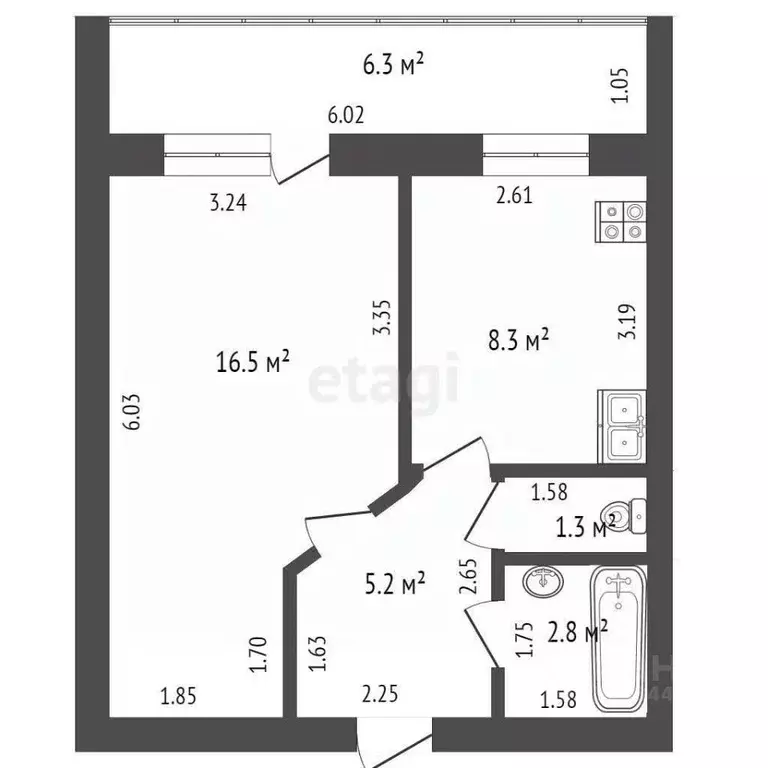 1-к кв. Тюменская область, Тюмень ул. Щербакова, 150к2 (34.0 м) - Фото 1