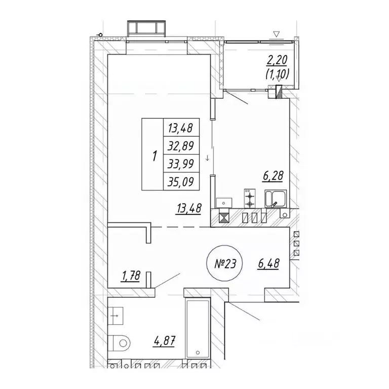 1-к кв. Калининградская область, Зеленоградск  (35.09 м) - Фото 1