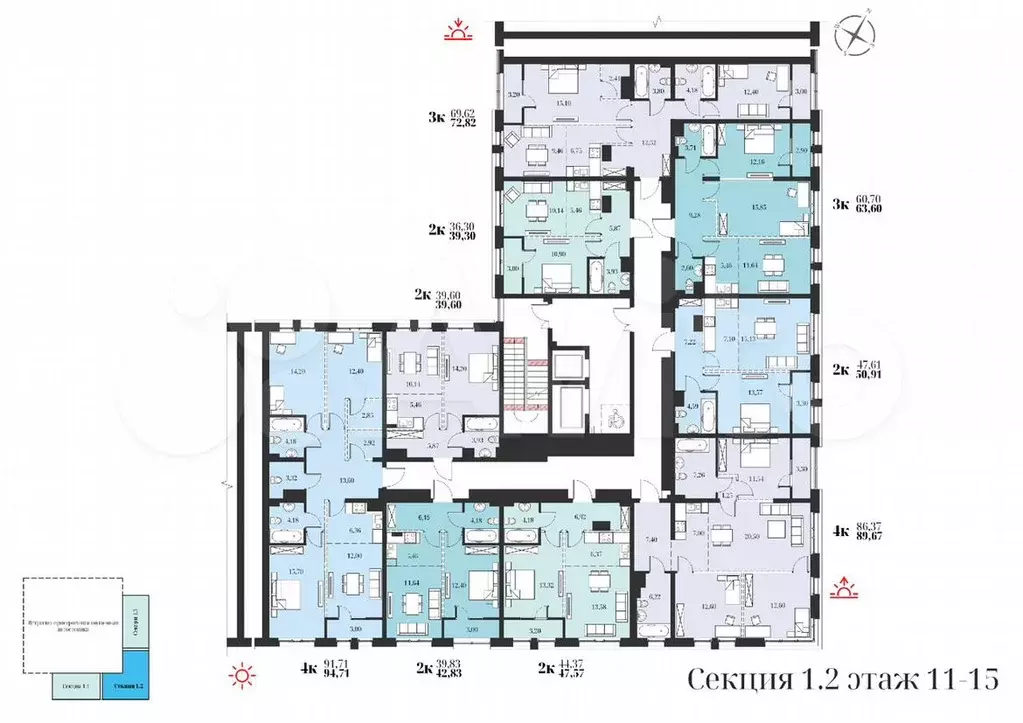 2-к. квартира, 47,6 м, 14/17 эт. - Фото 1