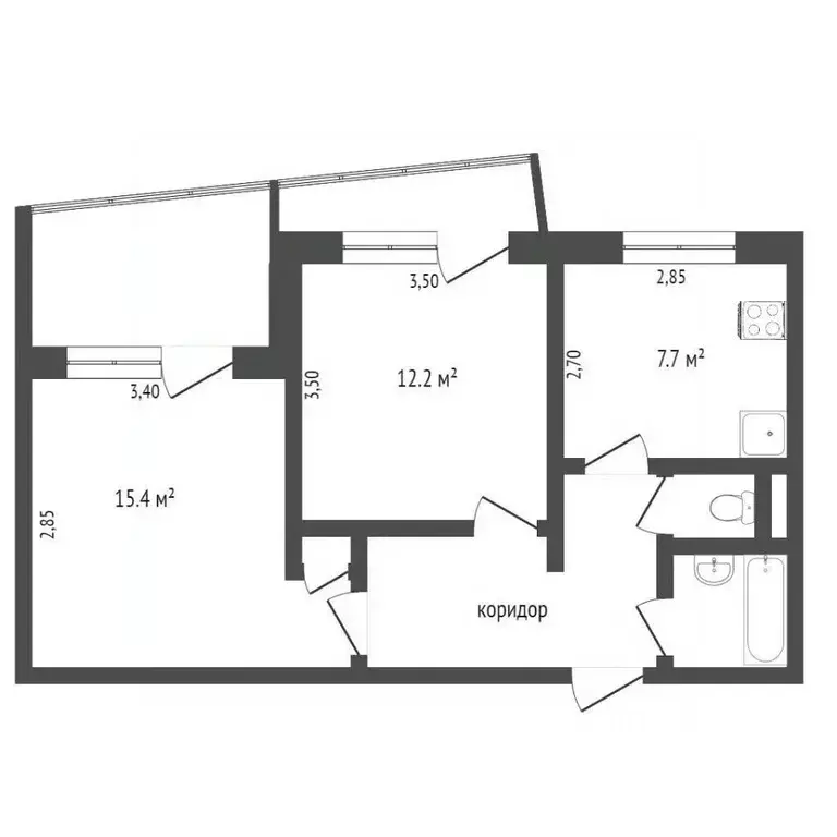2-к кв. Омская область, Омск ул. Дианова, 3 (47.7 м) - Фото 2