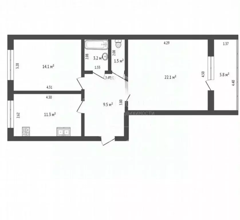 2-к кв. Калининградская область, Калининград Озерная ул., 15 (67.8 м) - Фото 1