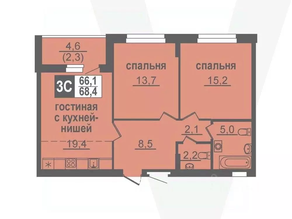 3-к кв. Новосибирская область, Кольцово рп, 5-й мкр  (68.4 м) - Фото 0